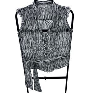 Y2K Guess Los Angeles Women's XS Sheer Sleeveless Blouse Black White With Sash